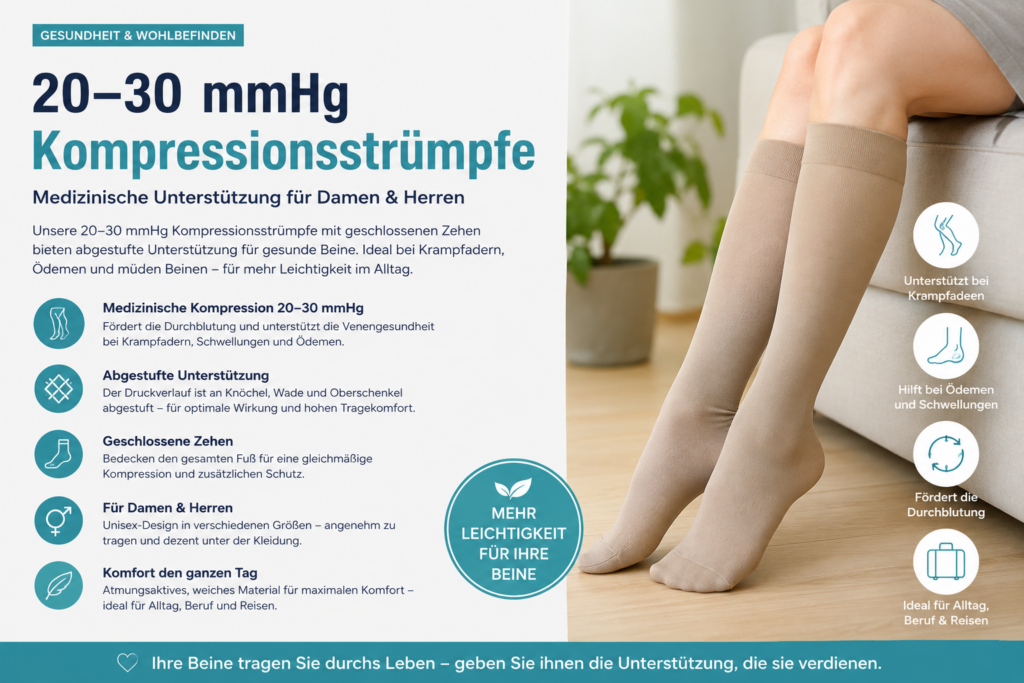 Medizinische Kompressionsstrümpfe (20–30 mmHg): Mehr Unterstützung für müde und geschwollene Beine Medizinische Kompressionsstrümpfe (20–30 mmHg): Mehr Unterstützung für müde und geschwollene Beine